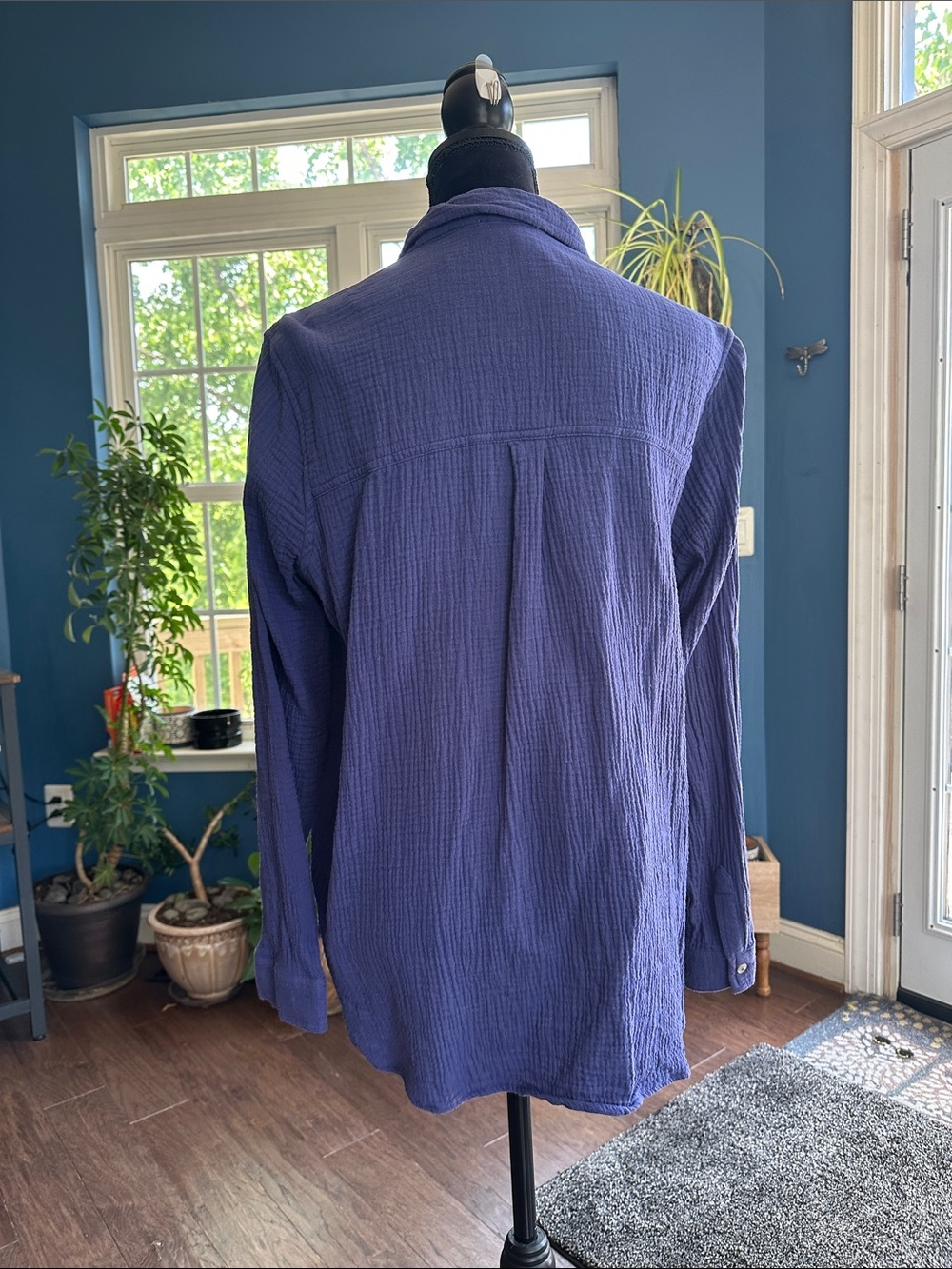 Women’s Purple Button-Up Gauzy Shirt - Picture 3 of 5